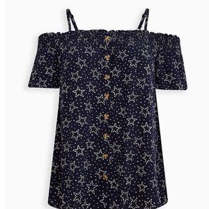 TORRID Rayon Crepe Smocked Cold Shoulder Top - TORRID size 1 = 14/16 = 1X